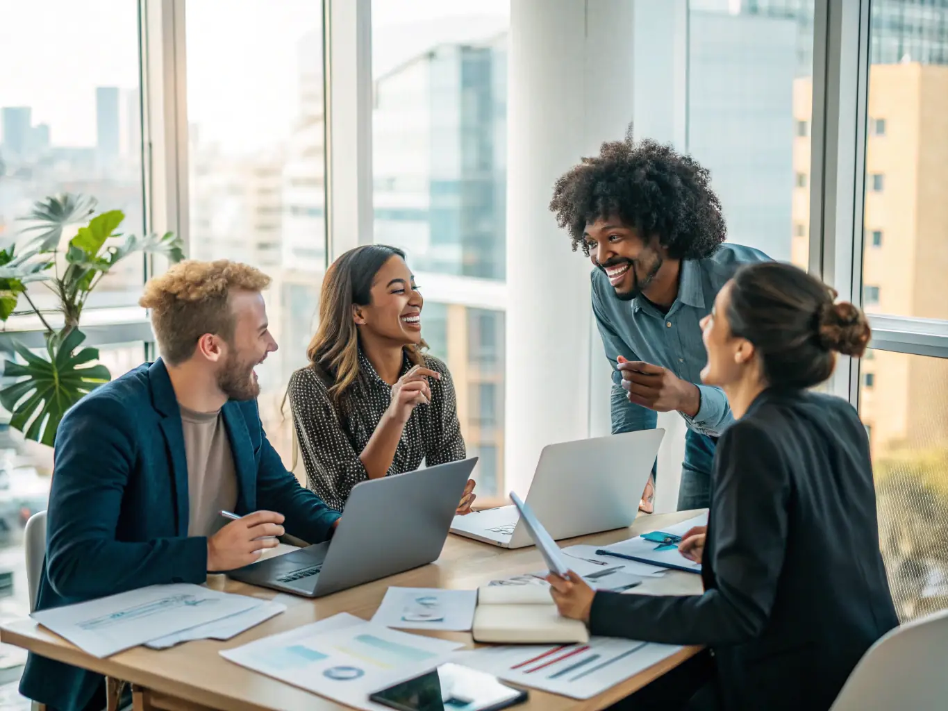 A vibrant image showcasing a diverse team of marketing professionals brainstorming ideas in a modern office setting, symbolizing collaboration and innovation.
