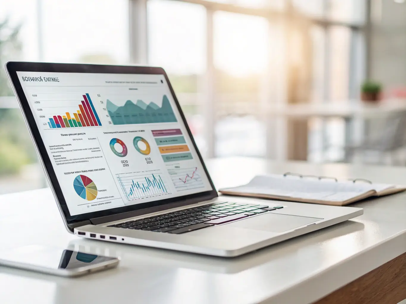 An image of a laptop displaying digital marketing analytics with various charts and graphs, showcasing AgenWora's expertise in data-driven digital marketing strategies.