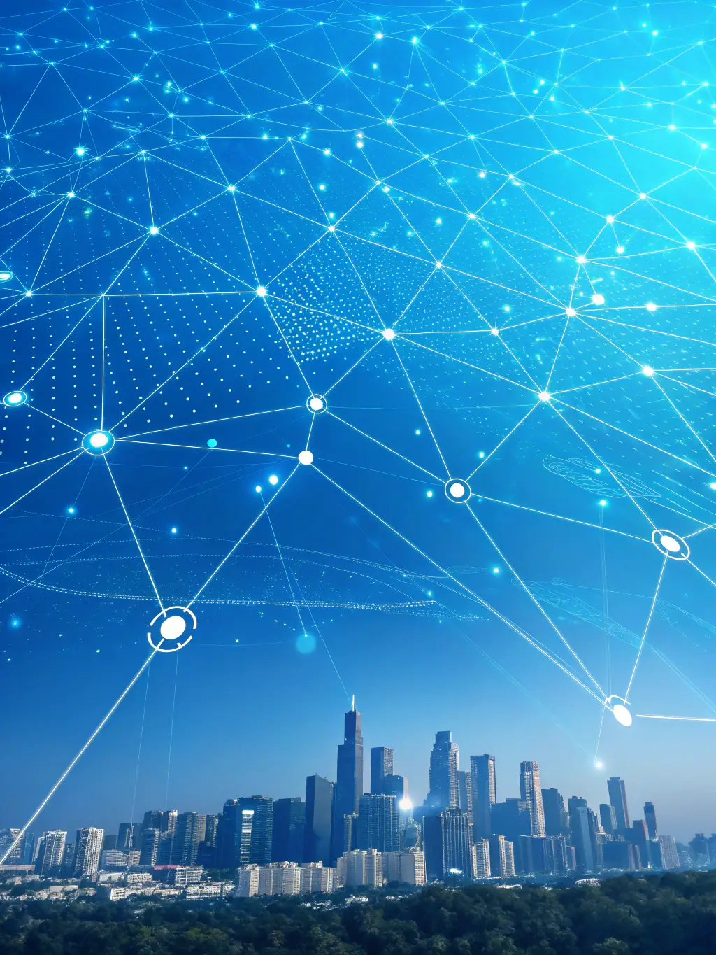 An abstract representation of interconnected data points forming a network, symbolizing comprehensive marketing insights provided by AgenWora.